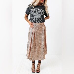 Plus Midi Skirt in Taupe Animal Print